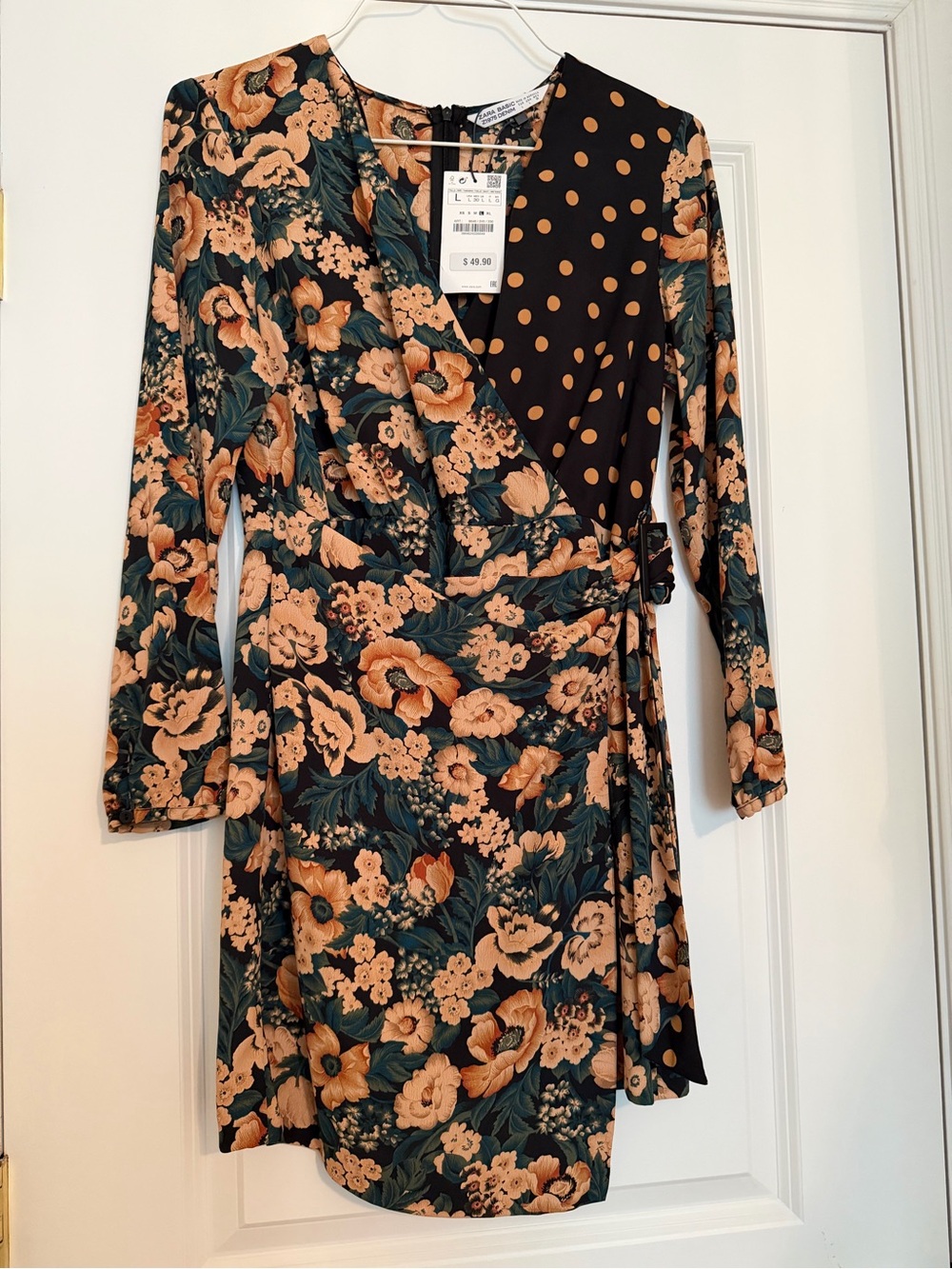 ZARA Multicolored Floral and Polka Dot Print Wrap Mini Dress